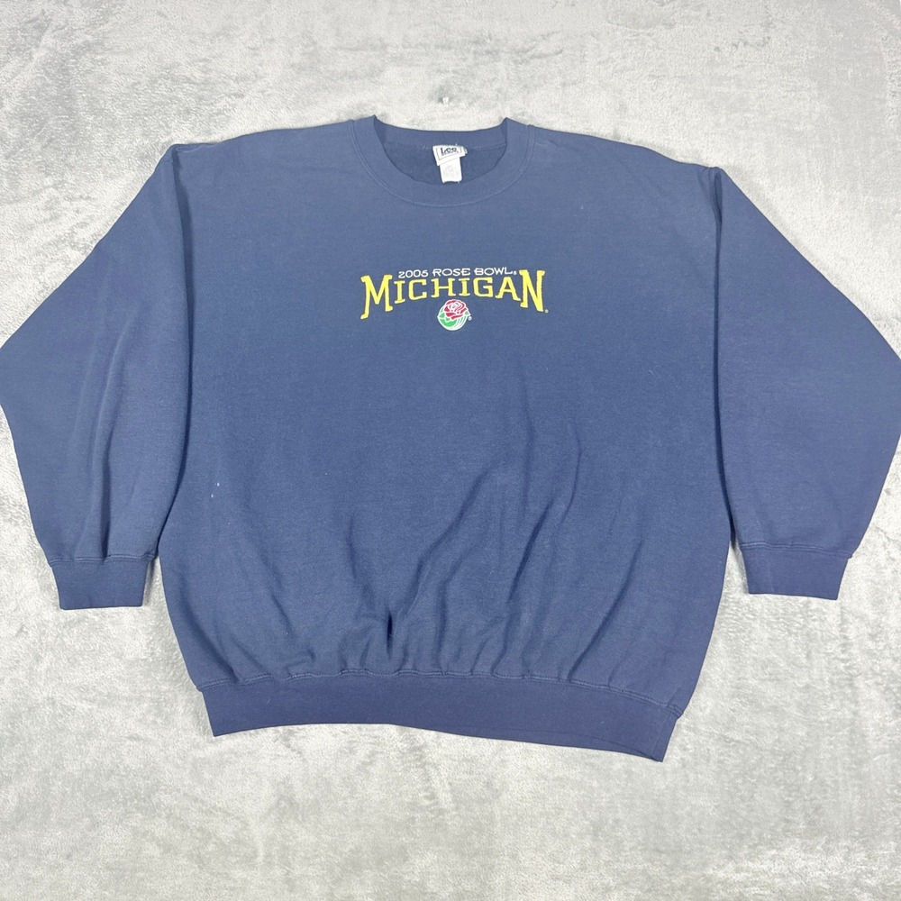 Lee Sport Mens XL Michigan 2005 Rose Bowl Sweatshirt Navy Blue Embroidered NCAA
